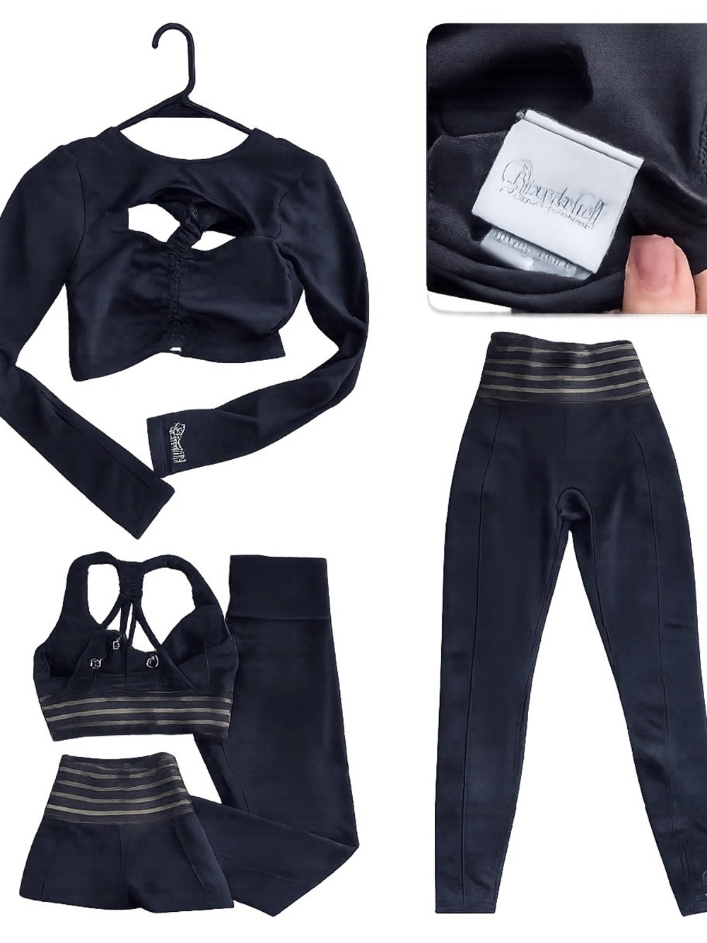 Bombshell Sportswear Black Activewear Set with Gold Stripe Accents